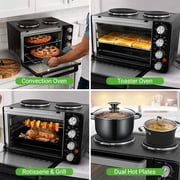 NutriChef 2-in-1 Convection Oven & Cooker, 30 Quart 1500W Multi-Function Oven with Dual Hot Plates, 7 Cooking Modes, Rotisserie, Broil & Bake, 19.6x16x13.5