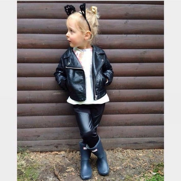 Toddler Boys Girls Autumn Winter Motorcycle Faux Leather Jackets Coat Winter Outwear for 1-5Y
