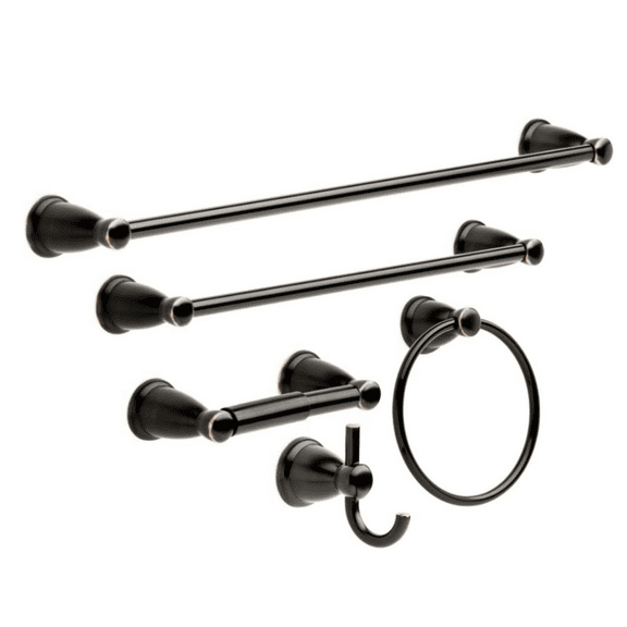 Brass Kinla (5-Pack) Bathroom Set Oil-Rubbed Bronze 18", 24" Tow Racks,Toilet Paper Holder, Hand Towel Holder, Hook | Bathroom Accessory Set Towel Holder 5-Piece Hardware Set