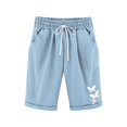 thumbnail image 1 of WERYOUNG Girls Boys Sports Pants Spring Summer Casual Butterfly Printed Elastic Waist Drawstring Loose Knee-Length Pants Child Comfort Sweat Pants,Sky Blue,140, 1 of 5