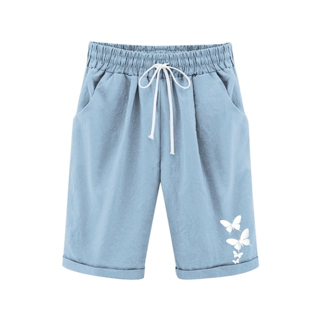 WERYOUNG Girls Boys Sports Pants Spring Summer Casual Butterfly Printed Elastic Waist Drawstring Loose Knee-Length Pants Child Comfort Sweat Pants,Sky Blue,140