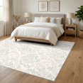 thumbnail image 3 of ODIKA 6'x9' Ultra-Soft Area Rug, Boho Scattered Vine Border Vintage Scroll Distressed Petal Pink Flowing Dynamic None Washable, Bare feet friendly, Silk-Touch for Guest Room, Bedroom, 3 of 7