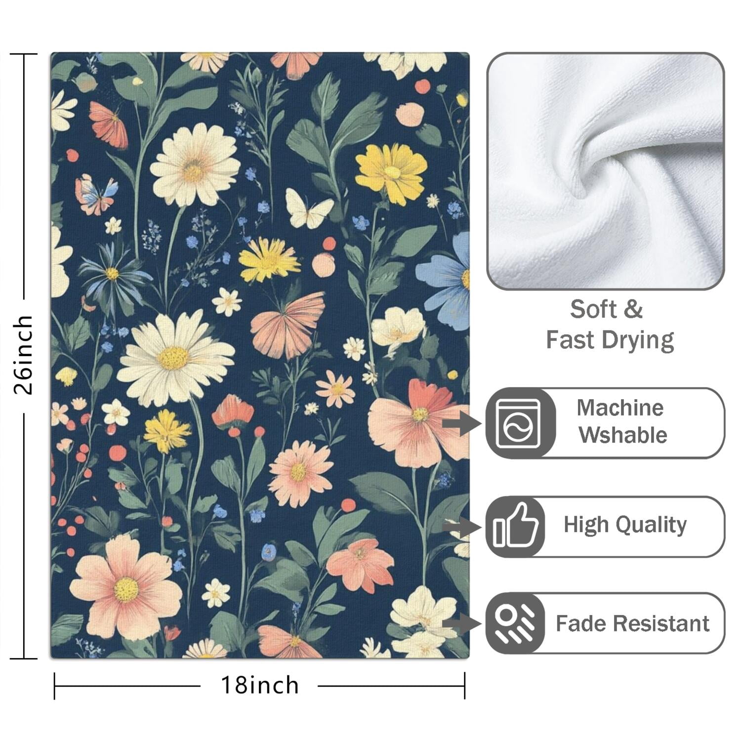 2 Pcs Funny Kitchen Towels,Pioneer Flower Microfiber Dish Towels,Kitchen Tea Towels,Kitchen Towel Set (18" X 26")