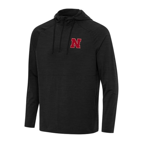 Men's Antigua Heather Black Nebraska Huskers Spikes Quarter-Zip Hoodie