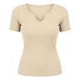 thumbnail image 4 of MuXiKeJi Clothes Women Dressy Casual Blouses Plus Size Summer Rolled Neck Short-Sleeve Tshirt Solid Color Shirt Tight Shirts Soft Basic Tee, 4 of 4