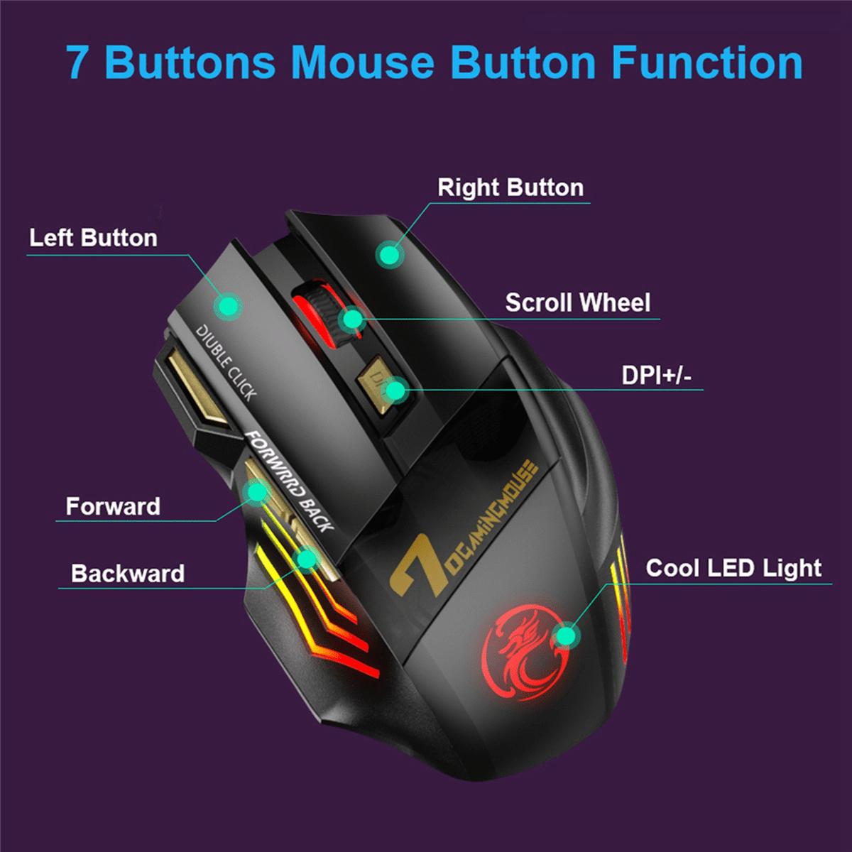 2X Wireless Gamer Mouse for Computer 2.4G RGB Rechargeable Gaming Mouse Bluetooth USB Mouse Silent Ergonomic Mice,2 x Wireless Gaming Mouse 2 x Receiver,Black