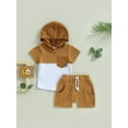 thumbnail image 2 of xiaxaixu Kid Boy Pants Suit, Casual Party Hooded Neck Short Sleeve Tops + Drawstring Solid Color Pants, 2 of 9