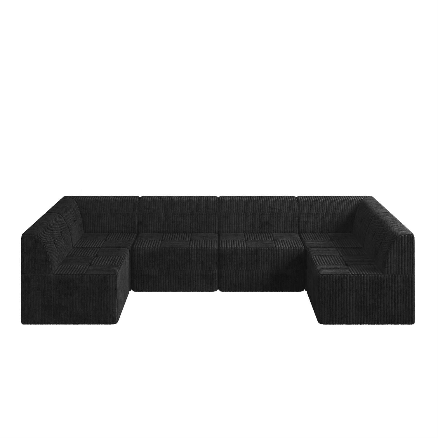 Demi Bonn 130" U-Shaped Modular Sectional Sofa, Modern Minimalist Style DIY Compressed Corduroy Couch for Living Room & Bedroom, Black