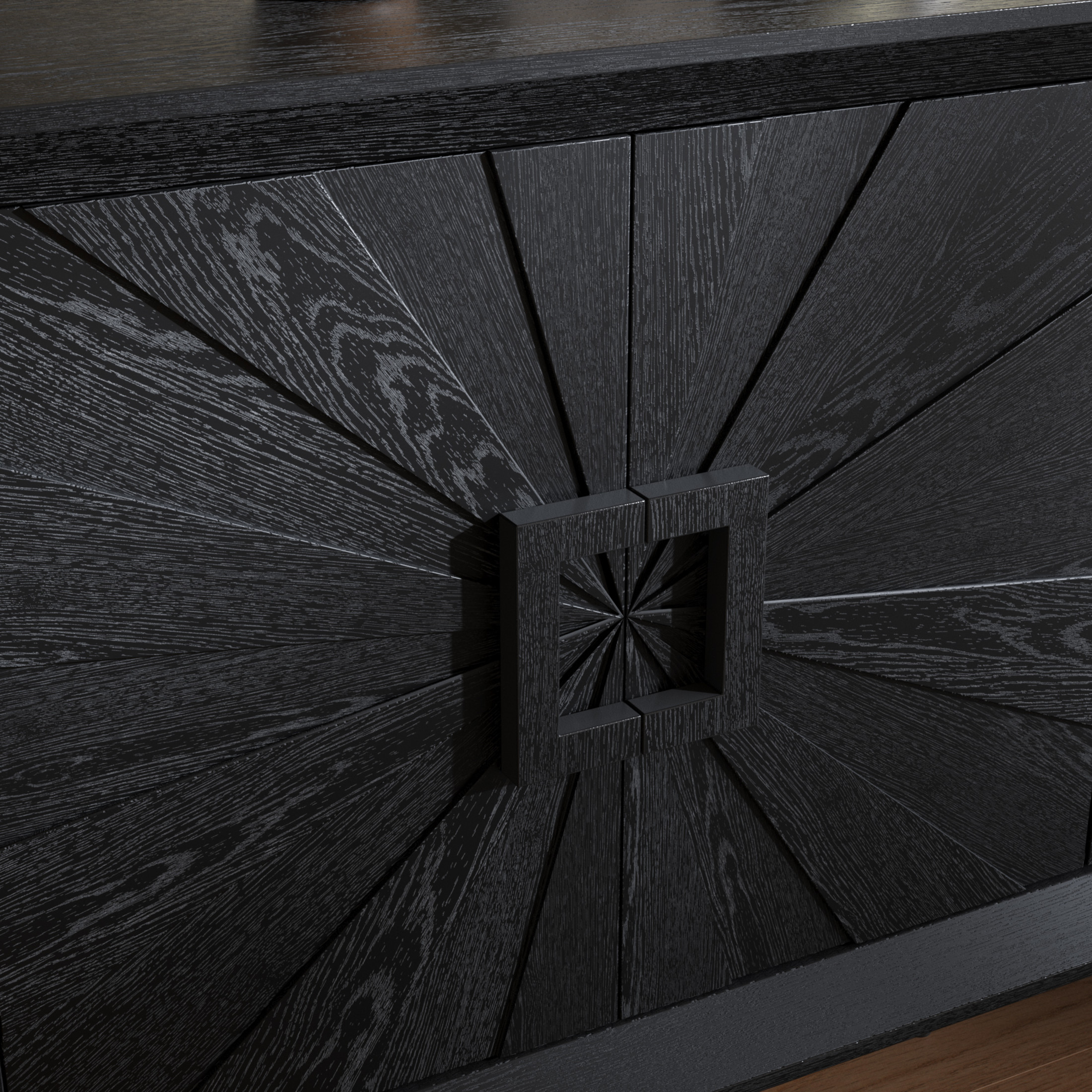 Noble House Rustic Farmhouse Credenza with Sunburst Doors, Solid Antique Wood TV Stand and Storage Cabinet with Adjustable Shelves, Black