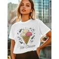 thumbnail image 5 of Women's T-Shirt Ice Cream Hand-drawn Illustration Short Sleeve Casual Tee Classic Crew Neck T Shirt for Women White, M, 5 of 7