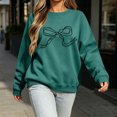 thumbnail image 3 of Bow Knot Crewneck Sweatshirt For Women Fall Fleece Lined Long Sleeve Cute Casual Loose Pullover Tops, S-XXL, 3 of 6