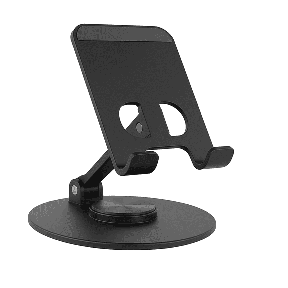 Uncaged Ergonomics 360° Swivel Phone Stand for Desk, All-Metal Height Adjustable, 180° Tilt Foldable Holder for Phones and Small Tablets, Black