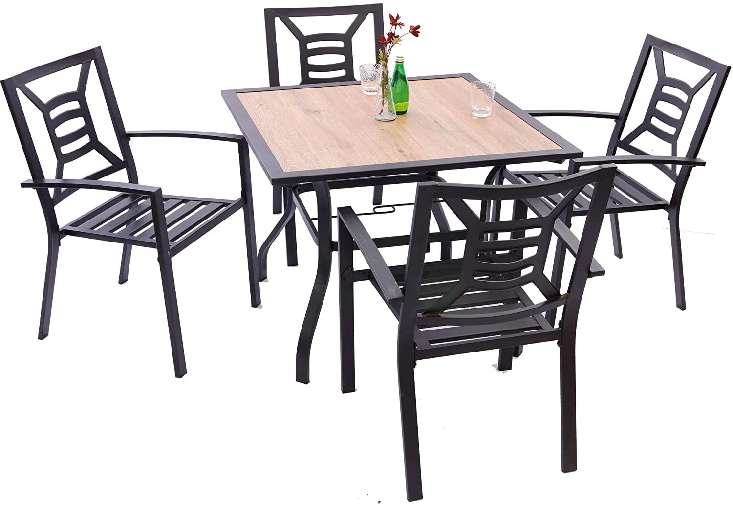 5piece Metal Patio Furniture Set, Outdoor Metal Dining Set Square