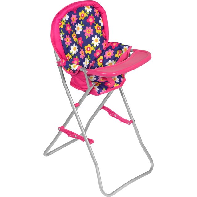 Fash N Kolor - Silla Alta Para Muñecas Con Bandeja Se Adapta A Muñecas De Hasta 18 Pulgadas Estampado De Flores Muebles Para Niños Pequeños Silla Alta De Juguete Para Muñecas Juguetes Fácil De Plegar