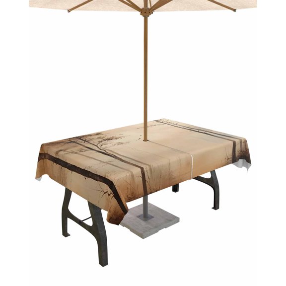 Boanket Outdoor Tablecloth with Umbrella Hole for Patio/Picnic/Party/Camping, Brown Forest Waterproof Table Cloth Rectangle Table Cover Washable, Mysterious Rustic Farmhouse Tree (54"x 80")