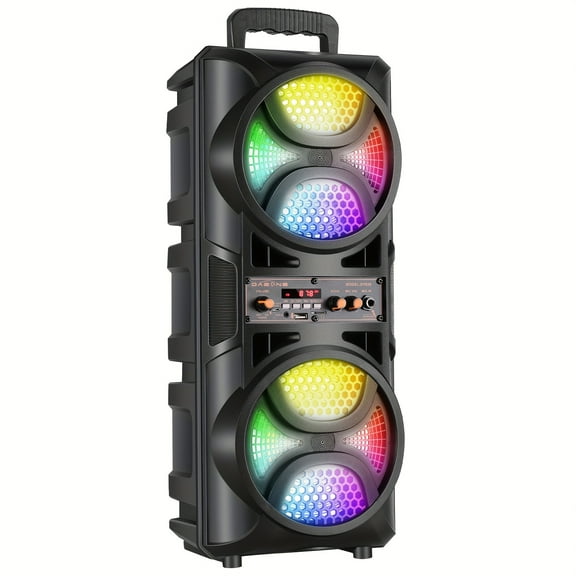 2500W Portable Wireless PA Speaker System - Double 3'' Subwoofer, Wireless 33ft Outdoor Speaker, Big Loud Large Speaker, Party Lights, USB, Radio, Stereo Sound, for Home, Party, Travel, Christmas