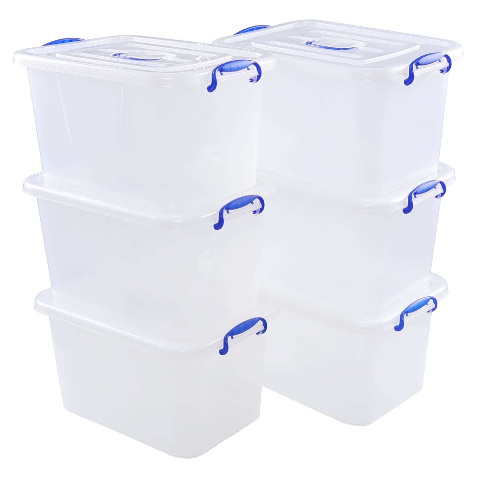 Teyyvn 6Pack Clear Storage Box, 12 L Plastic Storage Bin with Handle