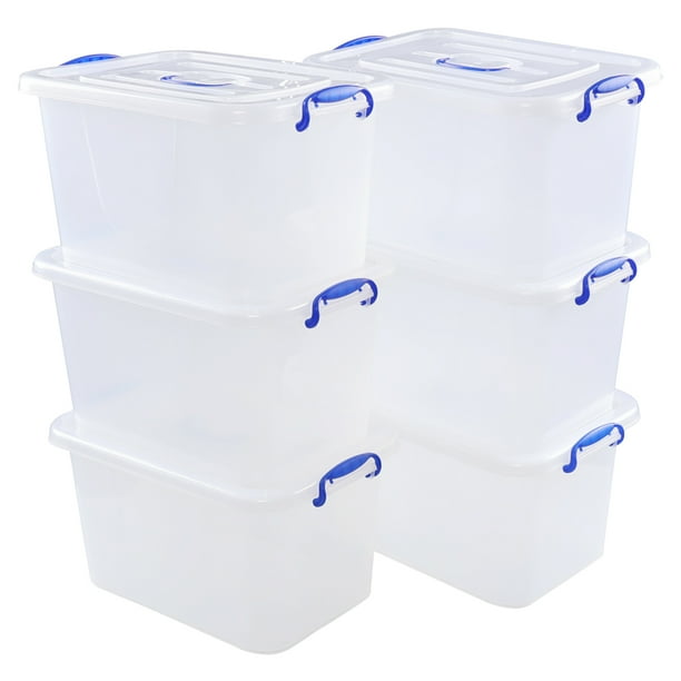 Teyyvn 6Pack Clear Storage Box, 12 L Plastic Storage Bin with Handle