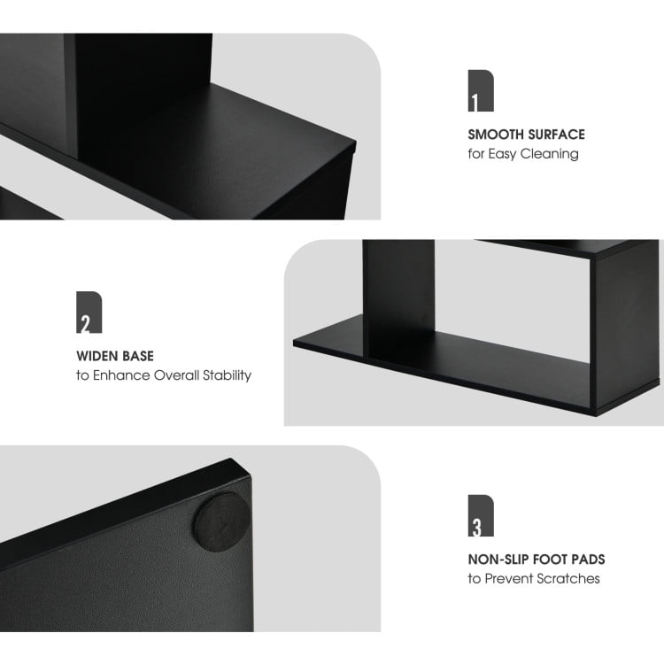 Demi Bonn 6 Tier S-Shaped Bookshelf Storage Display Bookcase Decor Z-Shelf, Black