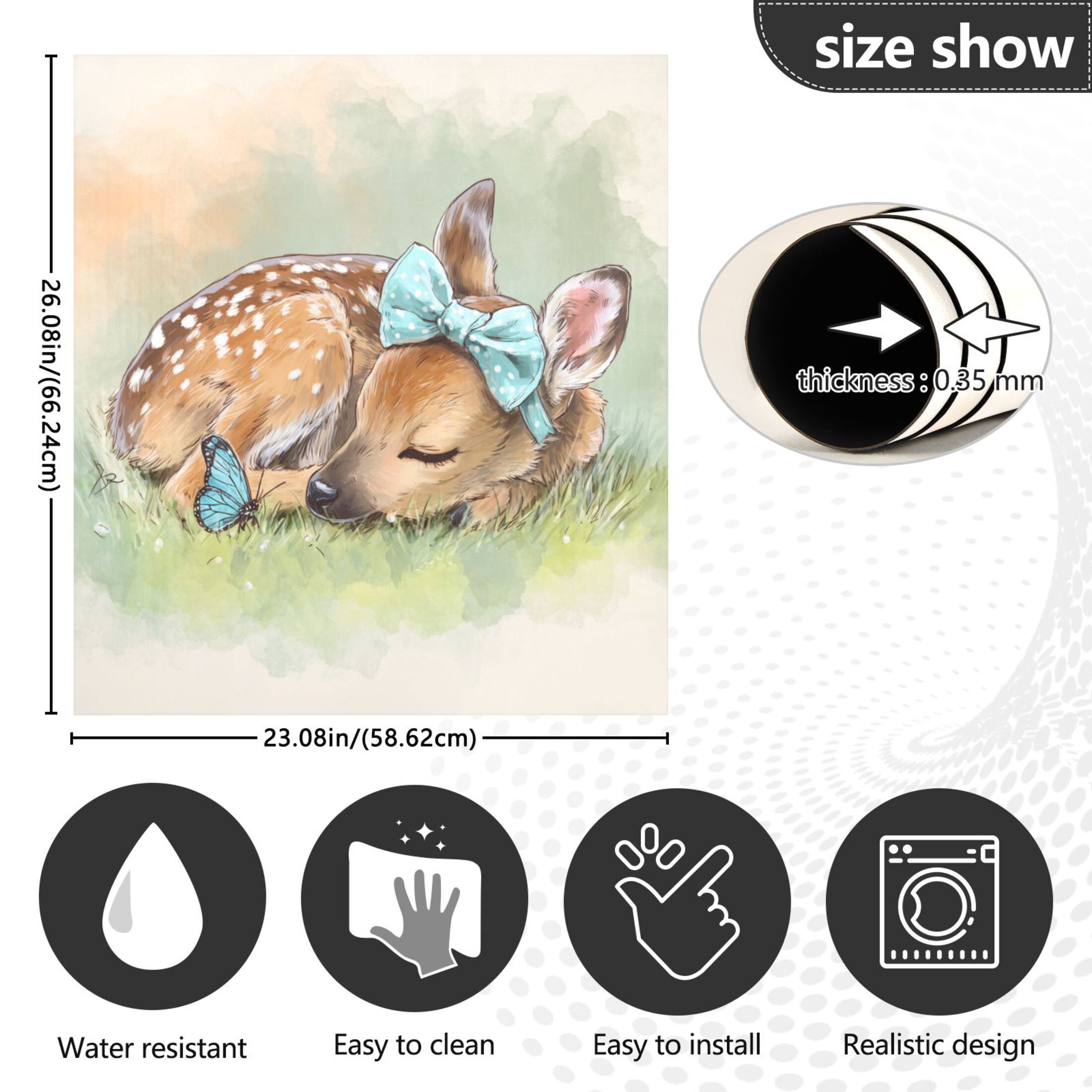 Dishwasher Magnetic Refrigerator Magnet Cover Sticker Home Decorative 23"x26" Sleeping Cute Baby Deer
