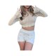 thumbnail image 1 of VISgogo, blusas cortas de punto para mujer, blusas cortas ahuecadas con lazo sin espalda de manga larga acampanada de Color sólido, suéter sencillo informal VISgogo  moda, 1 of 6