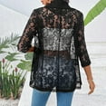 thumbnail image 6 of Bovemsi 2025 Spring Women's Lace Trim Blazer Jacket – Elegant Solid Color Mesh Lapel Open Front Coat, Black, L, 6 of 8