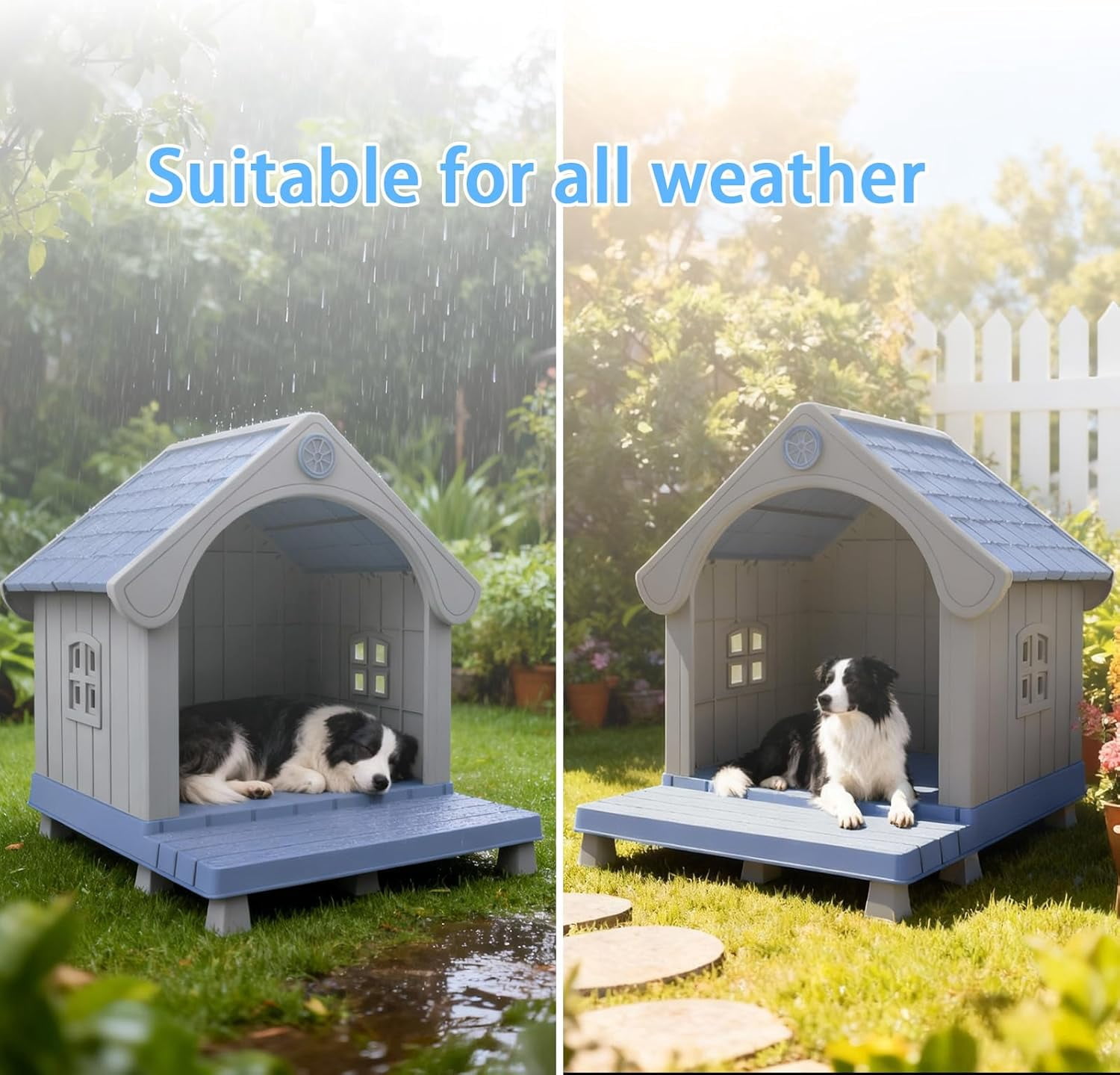 Joxxoaa Dog House Resin Dog Kennel with Cute Elegant Design & Extended Elevated Floor, Dog Houses for Large Dogs Outside Weatherproof for Indoor & Outdoor Use,Father's Day Gift