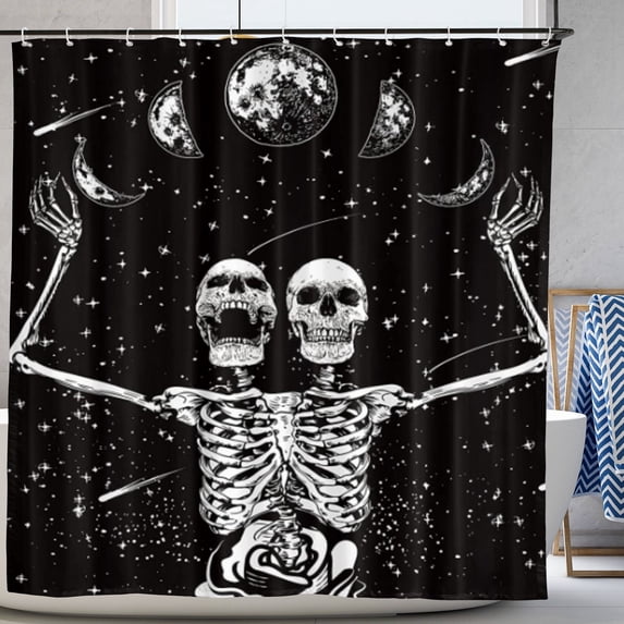 Funny Skull Shower Curtain Happy Halloween Skulls Skeleton Shower Curtain for Day of The Dead All Saints Day Home Decor 72"x72"