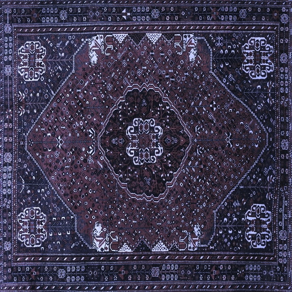 Ahgly Company Machine Washable Indoor Square Persian Blue Traditional Area Rugs, 4' Square