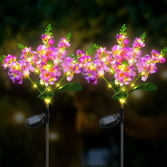 Ninonly Solar Garden Lights, 2 Pack Solar Violet Purple Flowers Lights Outdoor, 600mAh Waterproof Solar Powered Pathway Lights for Patio Yard Landscape Decoration