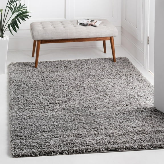 Rugs.com Solid Shag Collection Rug – 8 Ft Square Cloud Gray Shag Rug Perfect For Living Rooms, Kitchens, Entryways