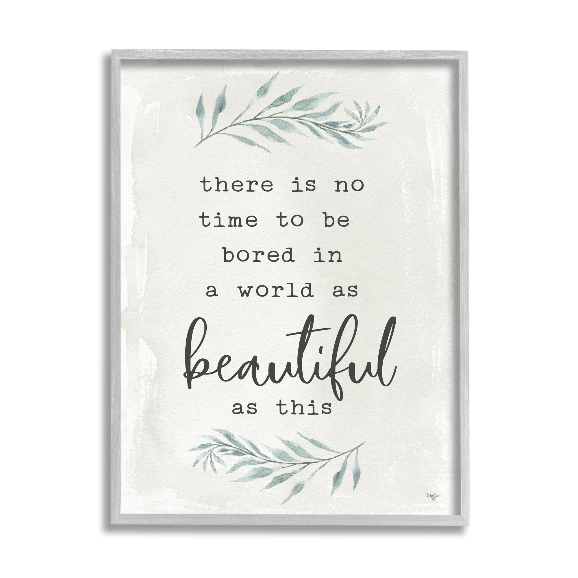 Stupell Industries Inspirational Beautiful World Botanical Typewriter Text Phrase Graphic Art Gray Framed Art Print Wall Art, Design by Mollie B.