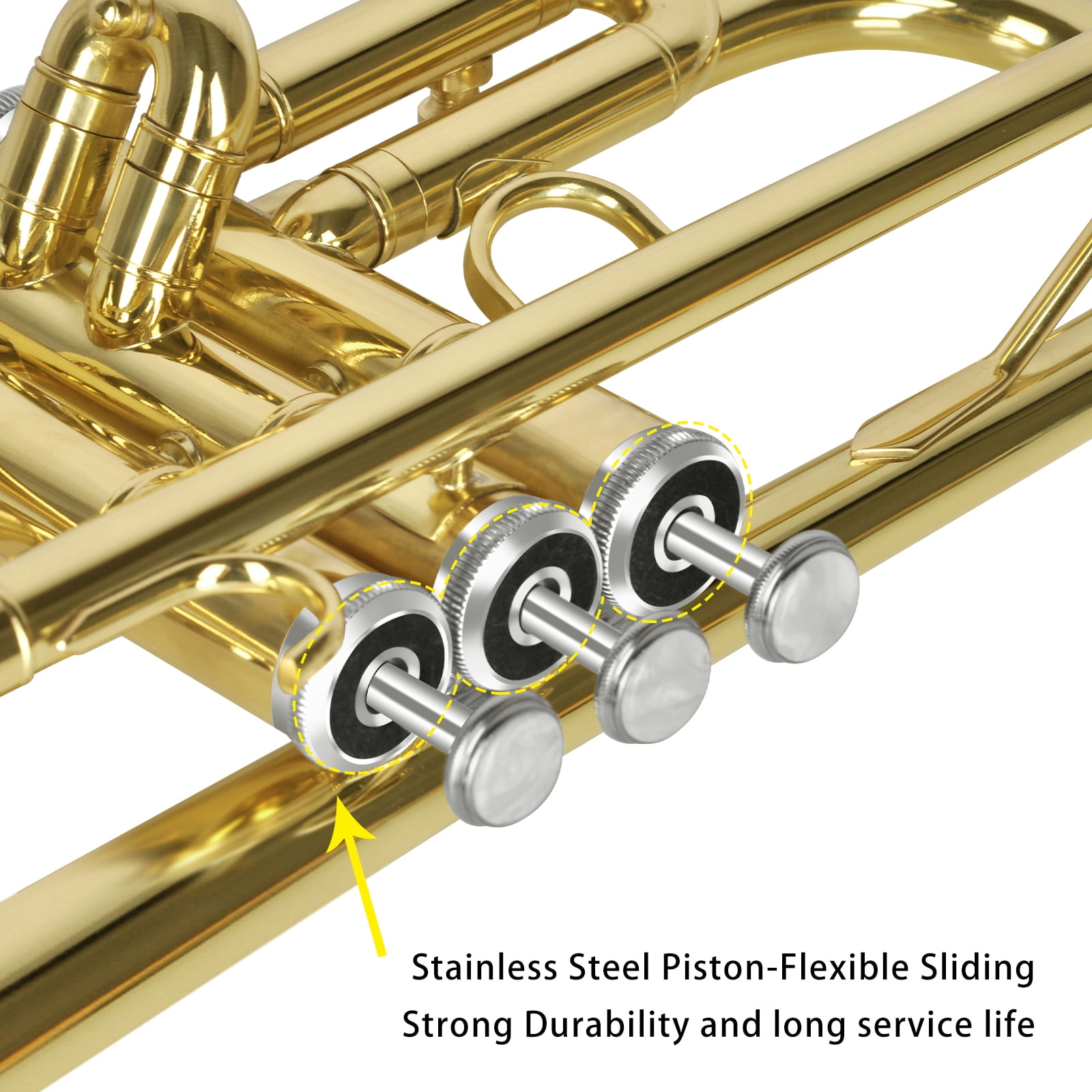 EASTROCK Bb Trumpet Precision Valves with Double Drain & Sweat-Proof Grips Pro Care Kit Included for Novice User Gold