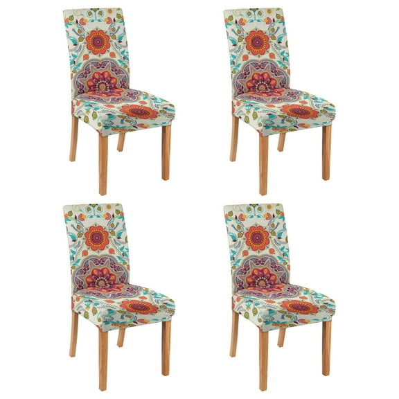 Colorful and Classic Paisley Vintage Dining Chair Covers Set of 4 Featuring Bohemian Floral Ethnic Retro Patterns Washable Polyester Stretch Slipcovers Removable Protector for Chic Home Decor