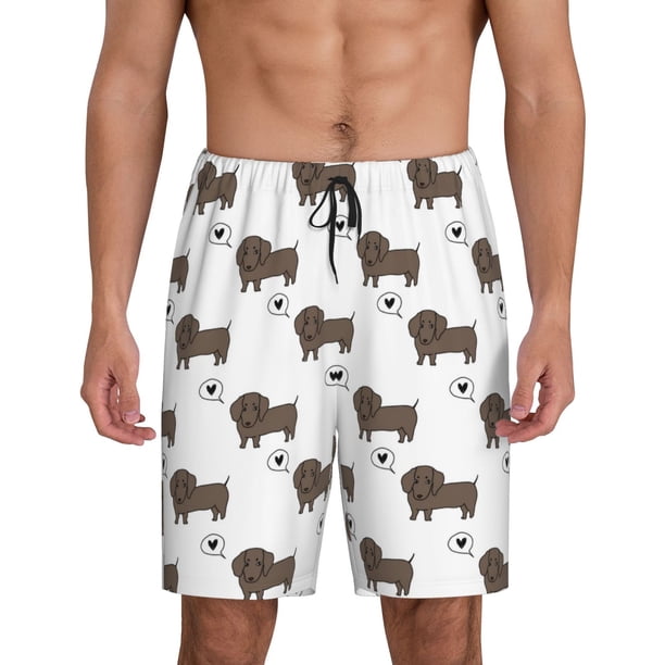 Balery Dachshund Dog Pantalones cortos de pijama de punto de algodón para hombre con cinturilla y bolsillos-X-Large