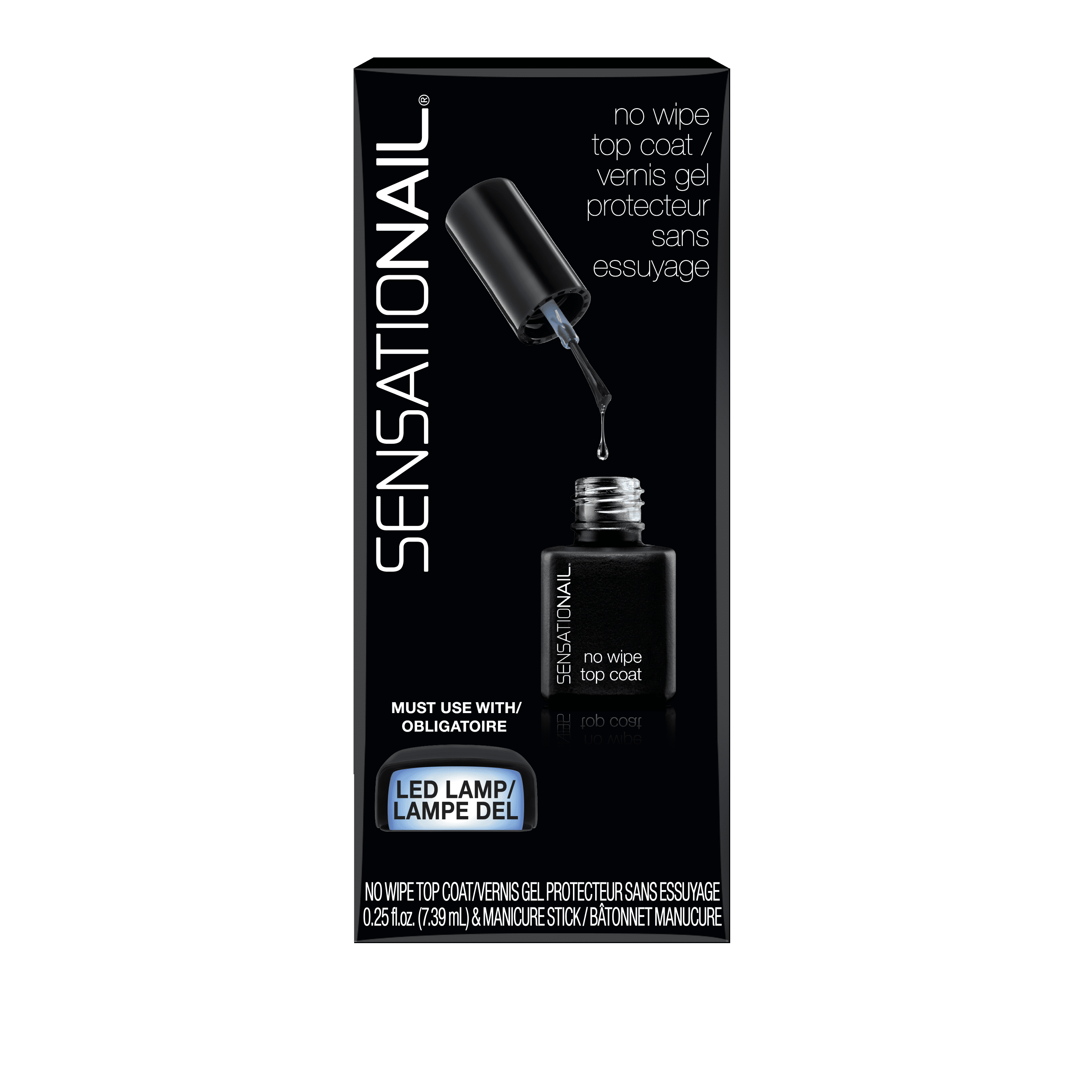 SensatioNail No Wipe Gel Nail Polish Top Coat, Clear, 0.25 fl oz