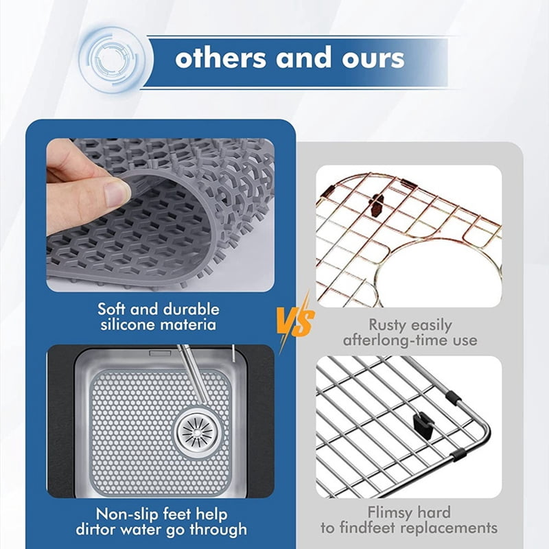 Silicone Sink Mat, 2 Pack Sink Protectors for Kitchen Sink with Rear Drain, Folding Non-Slip Heat Sink Mat