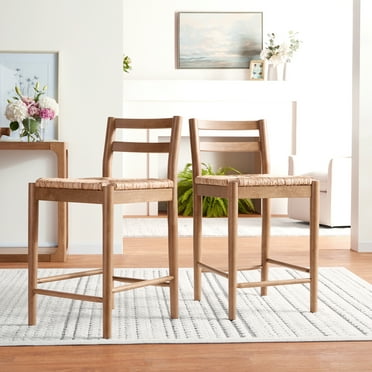 My Texas House Laurel Counter Stools with Woven Seagrass Seat, Kitchen, Warm Brown, 2 Pack