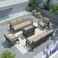 thumbnail image 6 of Gotland 8 Seats Outdoor Metal Patio Furniture Set with 55,000 BTU Gas Fire Pit Table w/Glass Wind Guard Patio Conversation Sectional Sofa Sets-Sand, 6 of 9