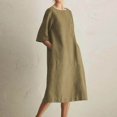 thumbnail image 1 of JUNWELL Caftan Ample Robe Longue pour Femmes Grande Taille Robe en Lin Été Décontractée Sans Manches Col Ras du Cou Poches Robe Maxi, 1 of 6