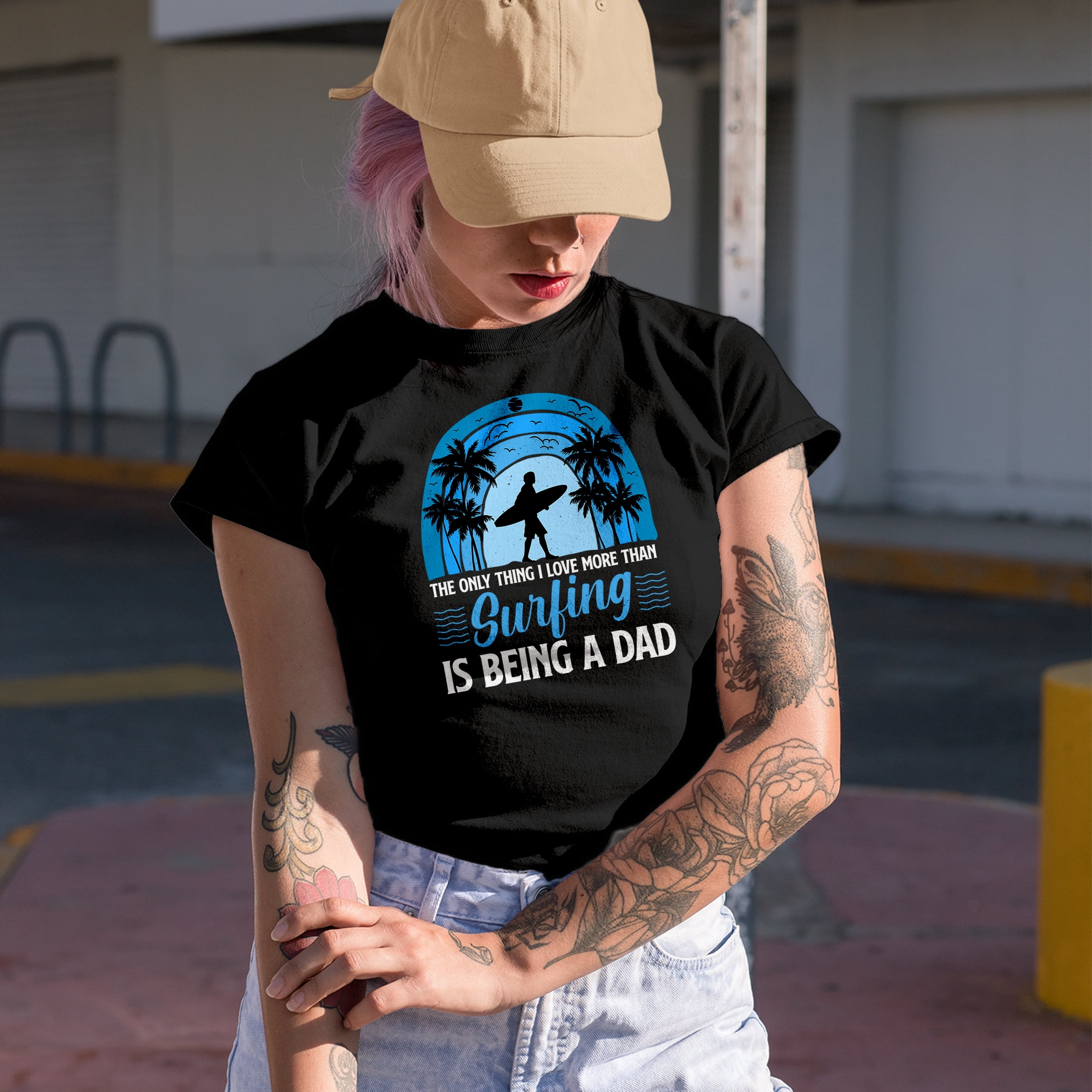 The Only Thing I Love More Than Surfing Is Being a Dad - Surfer Father's Day, Black T-Shirt, Medium