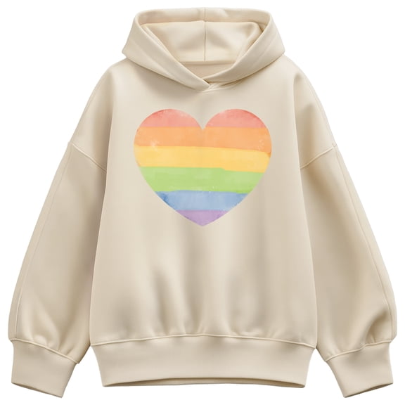 Instant Message - Rainbow Heart Oversized Fleece Hoodie Sweatshirt