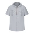 thumbnail image 4 of pstuiky camisetas de hombre, Blusa informal de manga corta con capucha, botones y bolsillo con cordón de color sólido para hombre. camisetas de hombre xl, 4 of 6