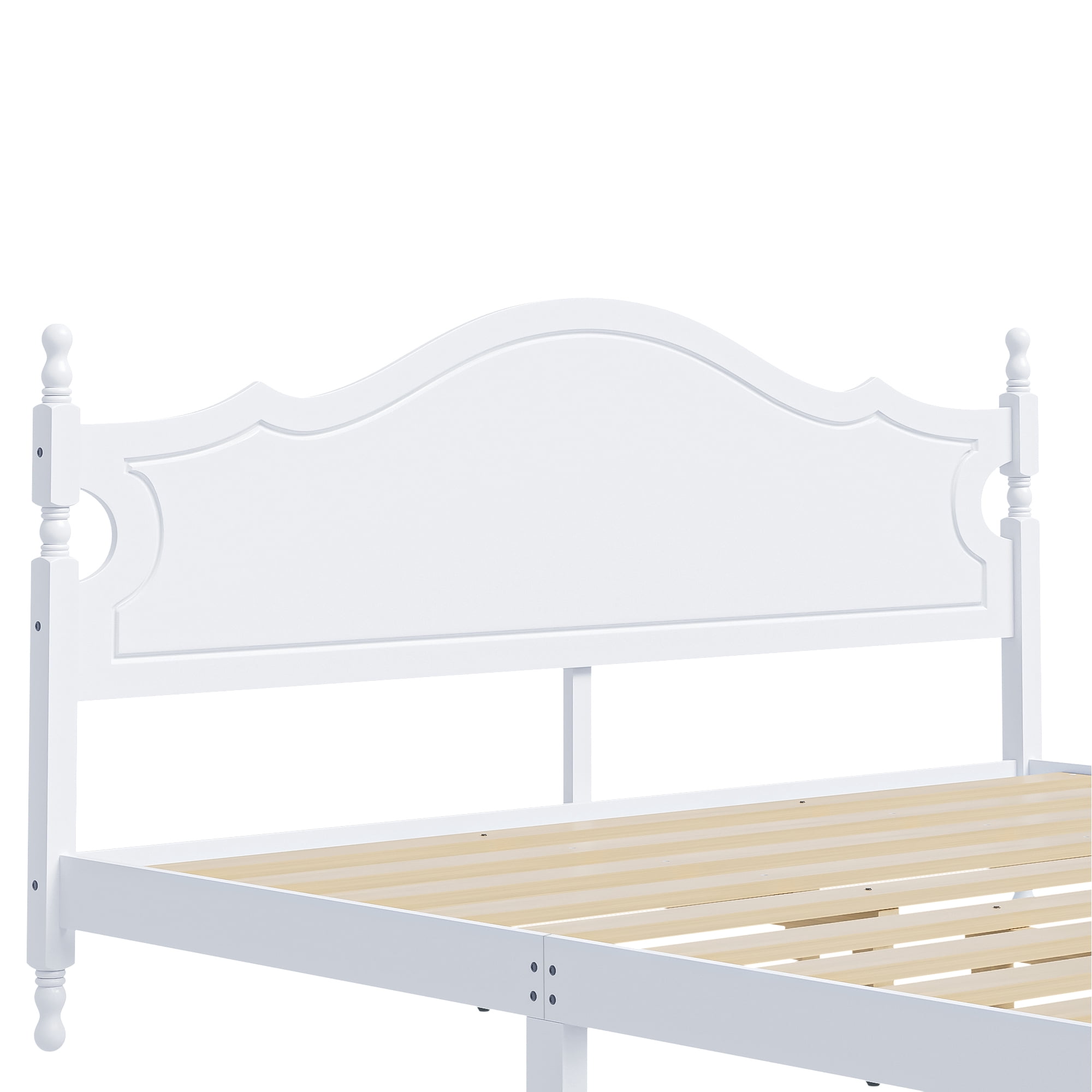 King Size Retro Style Wooden Platform Bed Frame with Headboard, No Box Spring Needed, Easy Assembly