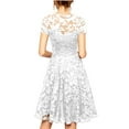 thumbnail image 4 of Women's Party Dress Short Sleeve Round Neck with Lace Trim Floral Elegant Cocktail Dress for Spring Fall Banquet Wedding Guest,White,XL, 4 of 8