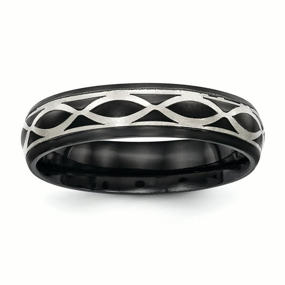 Edward Mirell Black Ti & Sterling Silver Brushed & Polished Infinity Ring Size 6.5