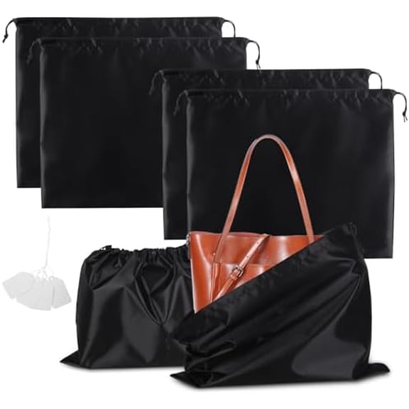 6 Pack Dust Bags for Handbags, Dust Cover for Purses Cloth Shoes, Silk Large & Middle Daily Travel Storage Pouch Dustproof Drawstring Bag (Black, 3 PCS, 24 x 20, 3 PCS, 19.5 x 16)