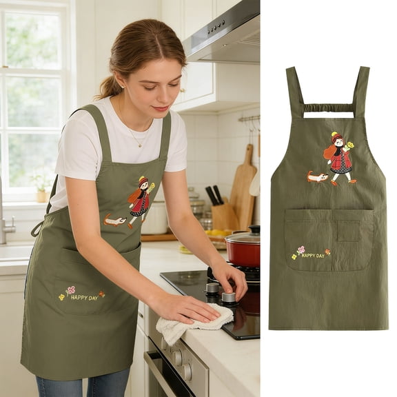 Lady Pattern Kitchen Apron With 2 Pockets,Water-repellent For Home Kitchen Dining Adult Cute Cooking Waistcoat Work Clothes,For Work To Anti-Stains,Adjustable,Gift for Cooking Lover