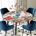 thumbnail image 5 of Elastic Fitted Round Tablecloth, Cardinal Bird Waterproof Stretch Table Cover for 36"-44" Tables, Winter Poinsettia Pine Cones Berry Wood Washable Outdoor Tablecloths for Patio, Picnic, Camping, 5 of 9