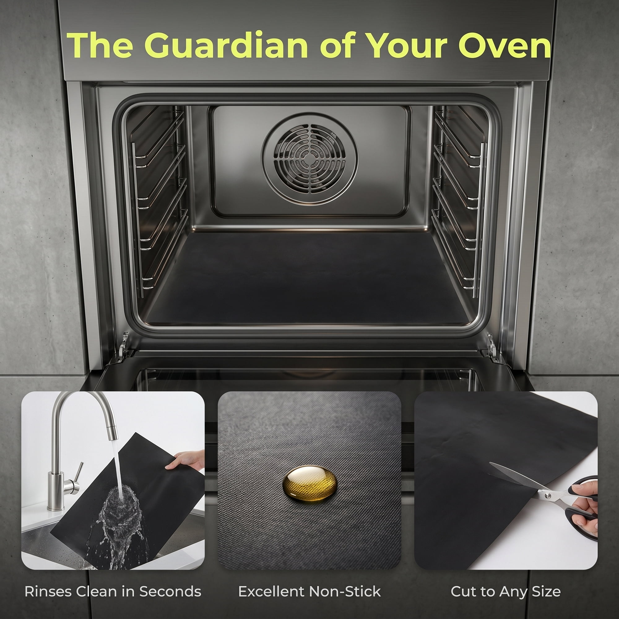 Unique Bargains Non Stick Silicone Bottom Mat for Electric Microwave Grill Black 60"x15.7"